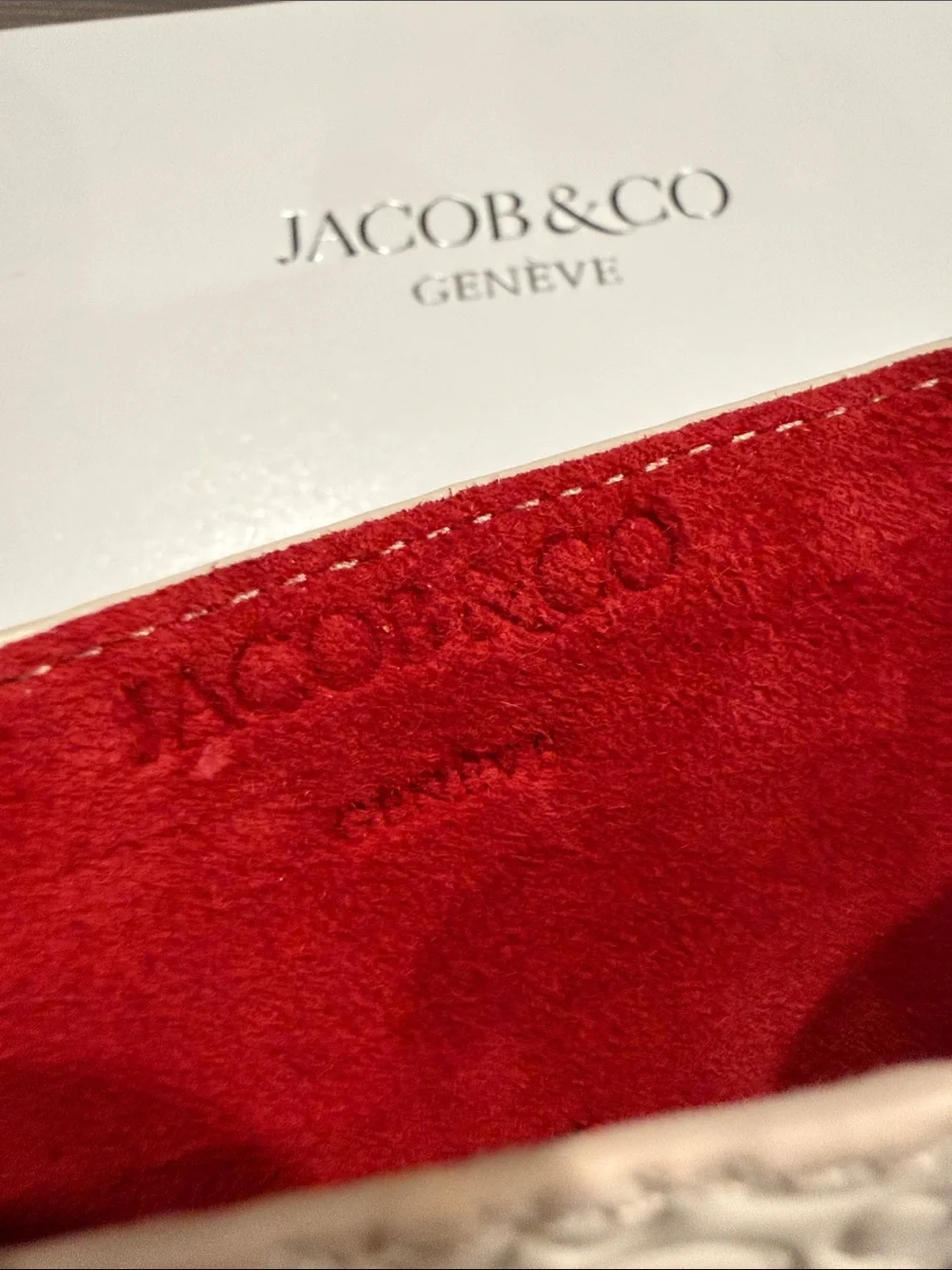 Jacob & Co Genève Women's Embossed purse organizer in Cream with Red Trim